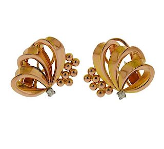 Retro 18k Gold Diamond Earrings 