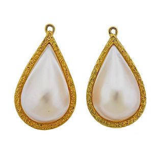 18k Gold Mabe Pearl Teardrop Earrings Jackets