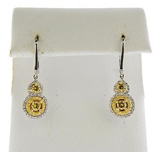 18K Gold Yellow White Diamond Drop Earrings