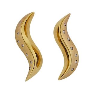 14k Gold Diamond Wave Earrings 