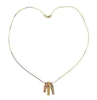 14k Gold Tri Color Gold Diamond Bamboo Pendant Necklace 