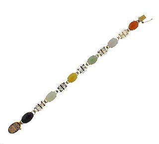 14k Gold Multi Color Jade Bracelet 