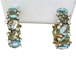 Pomellato Lulu 18k Gold Diamond Blue Topaz Hoop Earrings