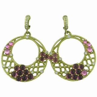 Judith Ripka Diamond Pink Tourmaline 18k Gold Earrings