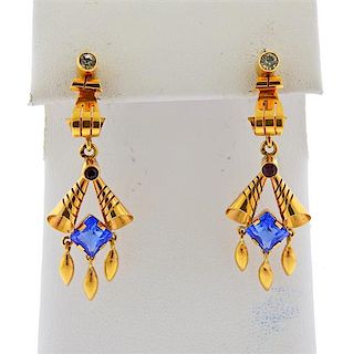 Continental 19k Gold Color Stone Earrings 