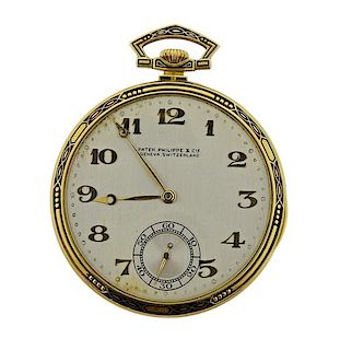 Patek Philippe Art Deco 18k Gold Enamel Pocket Watch 