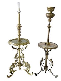 Two Antique Onyx Base Bronze Lamps