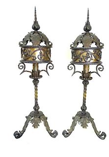 Pair of Wrought Iron Lantern Lamps