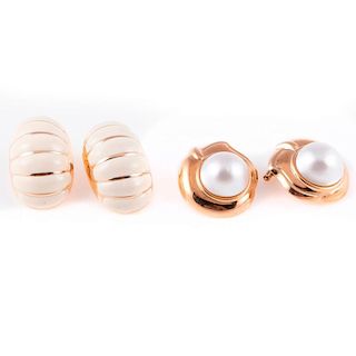 Two pairs of 14k gold clip earrings