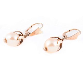 Pair of baroque cultured pearl & 14k gold earrings