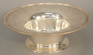 Sterling silver footed center bowl, with reticulated edge. height 4 1/2 inches, diameter 11 3/4 inches, 25.8 troy ounces.