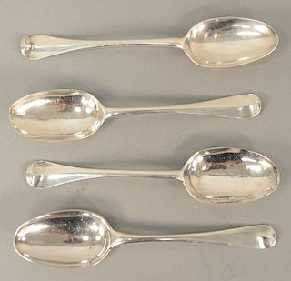Four American silver spoons, Hvrd, IB, PA, and Coburn. 7 1/2 inches to 8 inches.