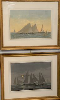 Pair of Frederic S Cozzens (1846 - 1928), colored lithographs, Moon Lit Sky and Sunset Race, marked Fred S Cozzen in lithograph, sight size: 14" x 20 