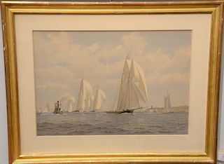 Frederic S Cozzens (1846 - 1928), colored lithograph, Heading Out to Sea, Fred S Cozzen lower left in lithograph, sight size: 14" x 20 1/4". Provenanc