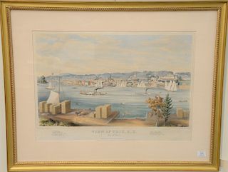 Lewis and Brown after Edwin Whitefield, hand colored lithograph, View of Troy, NY from the West, published by Lewis and Brown, New York 1845, sight si