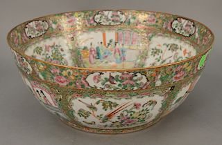 Large Rose Medallion punch bowl, painted panels of figures in a courtyard. diameter 14 3/4 inches. Provenance: Estate of Mark W. Izard MD, Cider Brook