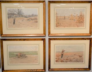 Group of five Arthur Burdett Frost (1851 - 1928), colored chromolithographs, Shore Hunt in Blind, Marsh Hunt, Duck Hunt, Marsh Shot, Bird Hunt, all si