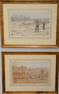 Group of four Arthur Burdett, colored chromolithographs, Frost (1851 - 1928), Rabbit Hunt, Partridge Hunt, Woodcock Flying, on Point, signed in lithog