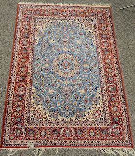 Isfahan Oriental throw rug. 5' x 7' 6". Provenance: Estate of Mark W. Izard MD, Cider Brook Road, Avon, CT
