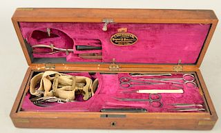 Civil War Reynders surgical orthopedic instruments, amputation set in fitted wood case. case top: 5 1/2" x 16.