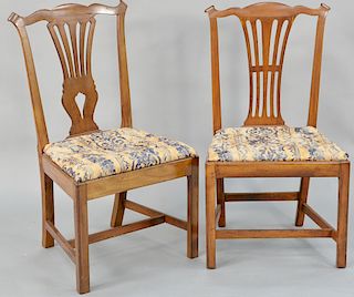 Two cherry Chippendale side chairs, each with pierced carved splats and slip seats, 18th century. height 38 inches, seat height 16 5/8 inches. Provena