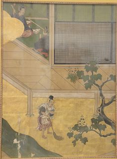 Chinese painting on paper, early painted section of a screen framed under glass, 17th century or later, sight size 21 3/4" x 16 1/4".