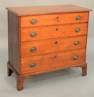 Chippendale chest of four graduated drawers, on high bracket feet, circa 1780. height 37 inches, width 37 3/4 inches.