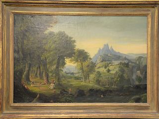 After Thomas Cole, oil on canvas, "Dreams of Arcadia", 19th century, 24" x 36".