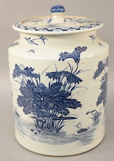 Large Chinese Canton jar, with cover having duck and water lily design. height 19 inches. Provenance: Estate of Mark W. Izard MD, Cider Brook Road, Av