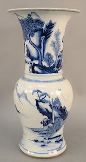 Kang Shi Yen Yen vase, blue and white painted landscape scene with figures. height 18 3/4 inches.