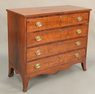 Federal mahogany four drawer chest, with tiger maple drawer fronts. height 35 3/4 inches, width 39 1/2 inches.