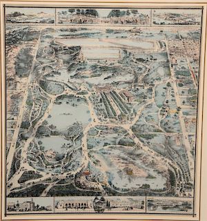 Artist unknown, Central Park Manhattan, New York, 1860's ariel of birds eye view, sight size: 22 1/2" x 19 1/2". Provenance: Property from the Credit 