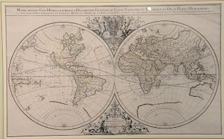 Alexis Hubert Jaillot, hand line colored engraved map, Mappe-Monde = Geo - Hydrographique ou Description Generale du Globe Terrestre...Par Le s Sanson