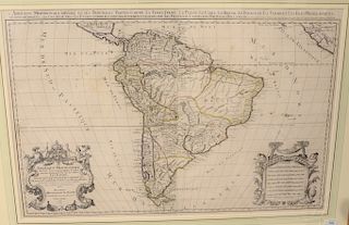 Hubert Jaillot (1632 - 1712), line colored engraved map, L'Amerique Meridionale Divisee en ses Principales parties..sight size: 26" x 55". Provenance: