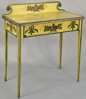 Federal paint decorated table, with backsplash circa 1800. height 34 1/4 inches, width 29 inches, depth 12 1/4 inches.