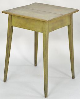 Federal country stand with splayed legs, green paint. height 28 inches, top: 20" x 20".