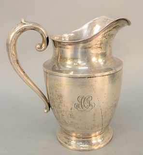 Wallace sterling silver pitcher, four point inscribed to Alice and Dick from mother Jewett on their second anniversary 1934, slight dents. height 8 1/