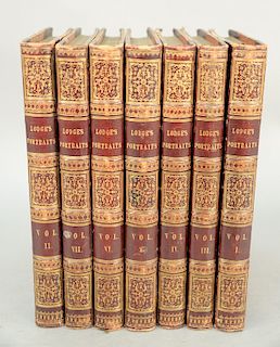 Seven books to include, Portraits of Illustrations Personages of Great Britain, Edmund Lounge London 1823, seven volumes.