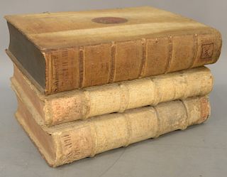 Three books to include St. Ambrosis Episcopi cologne 1616, two other saints books 1616.
