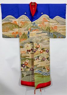 Meiji Period Hand Painted Flowers Uchikake Kimono