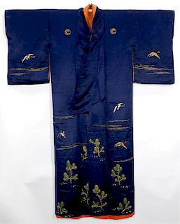 Japanese Meiji Period Navy Blue Uchikake Kimono