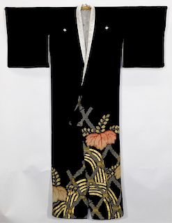 Meiji Period Black and Gold Tomesode Kimono