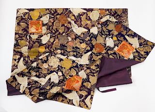 C.1800 Edo Period Purple Silk Brocade Kesa Textile