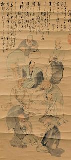Japanese Scholarly Men Hanging Wall Scroll