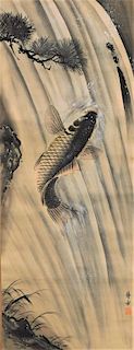 Japanese Painted Fish Hanging Wall Scroll Painting