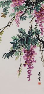 Japanese Purple Flowers Hanging Wall Scroll