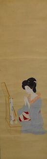 Japanese Geisha Interior Genre Hanging Wall Scroll