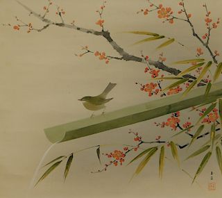 Japanese Bird and Flower Hanging Wall Scroll