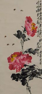Japanese Flower and Insect Hanging Wall Scroll