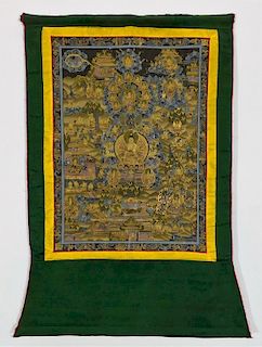 Tibetan Thangka Painting of Buddha and Deities